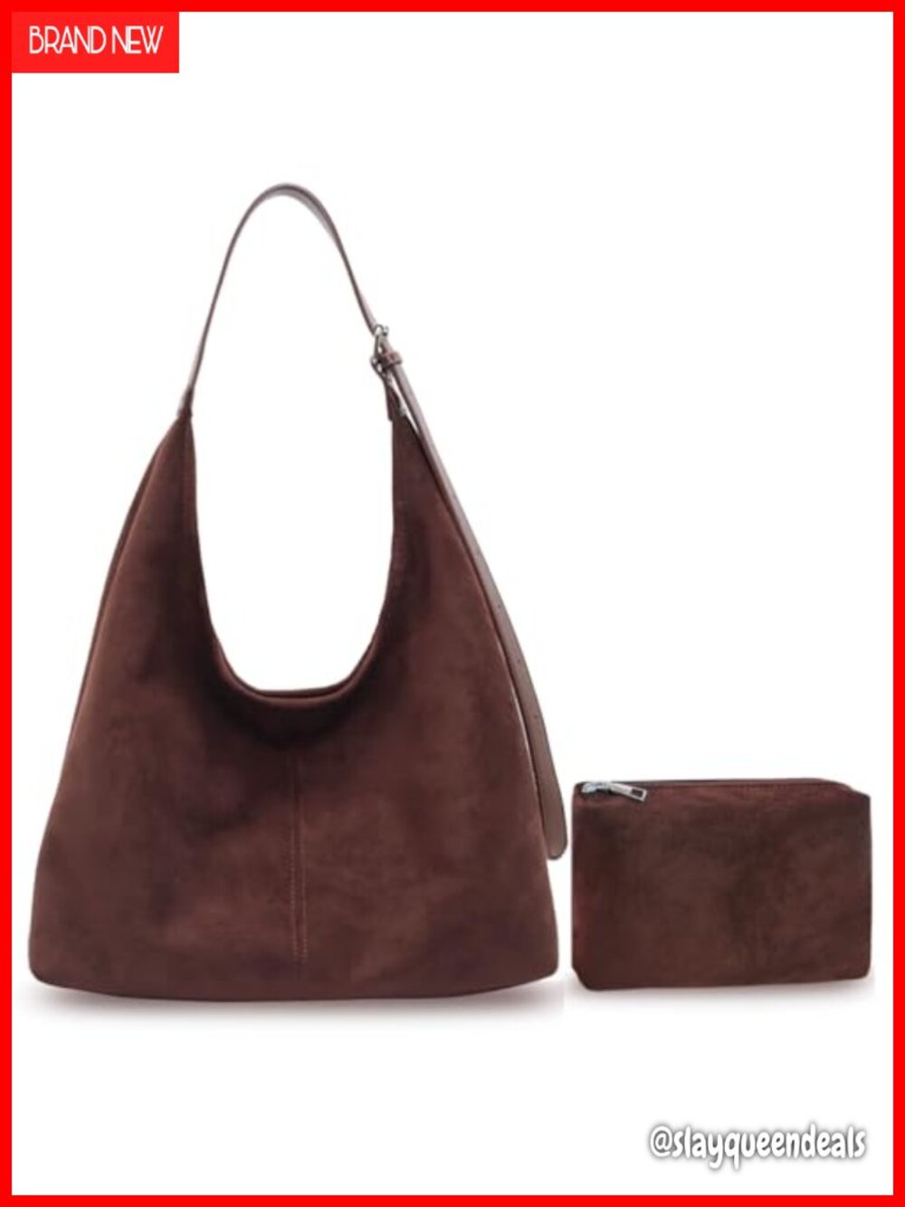 2PCS Faux Suede Hobo Tote Shoulder Handbag with Pouch